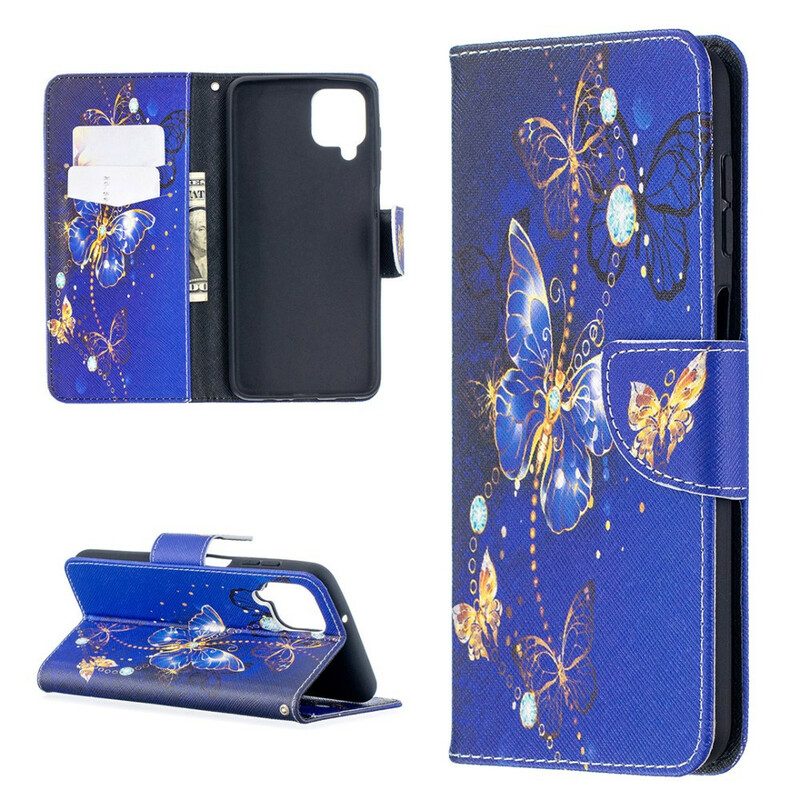 Folio-fodral För Samsung Galaxy A12 / M12 Gyllene Fjärilar