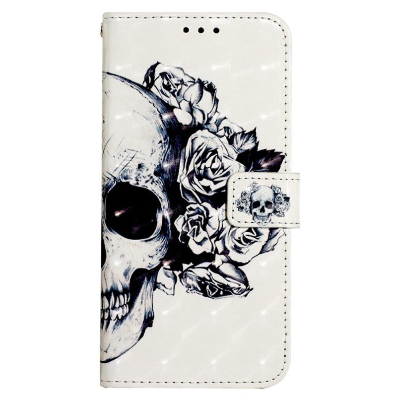 Folio-fodral För Samsung Galaxy A13 Med Kedjar Blommig Strappy Skull