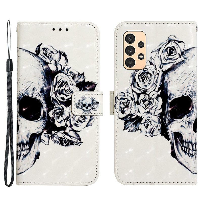 Folio-fodral För Samsung Galaxy A13 Med Kedjar Blommig Strappy Skull