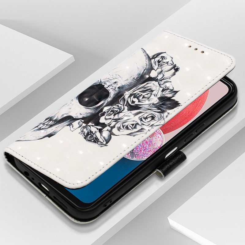 Folio-fodral För Samsung Galaxy A13 Med Kedjar Blommig Strappy Skull