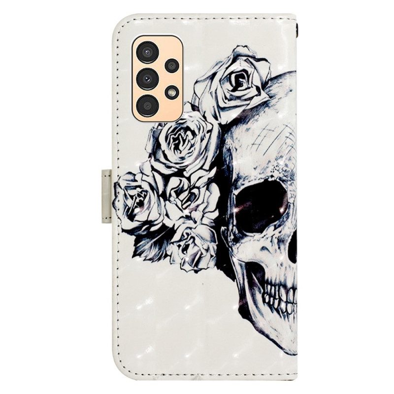 Folio-fodral För Samsung Galaxy A13 Med Kedjar Blommig Strappy Skull