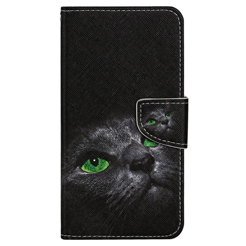 Folio-fodral För Samsung Galaxy A13 Med Kedjar Grönögd Katt Med Rem