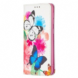 Folio-fodral För Samsung Galaxy A20e Läderfodral Färgglada Fjärilar