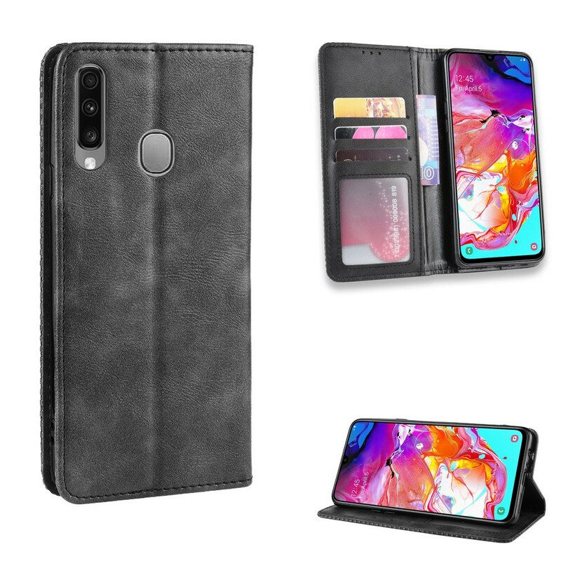 Folio-fodral För Samsung Galaxy A20s Läderfodral Vintage Stiliserad Lädereffekt