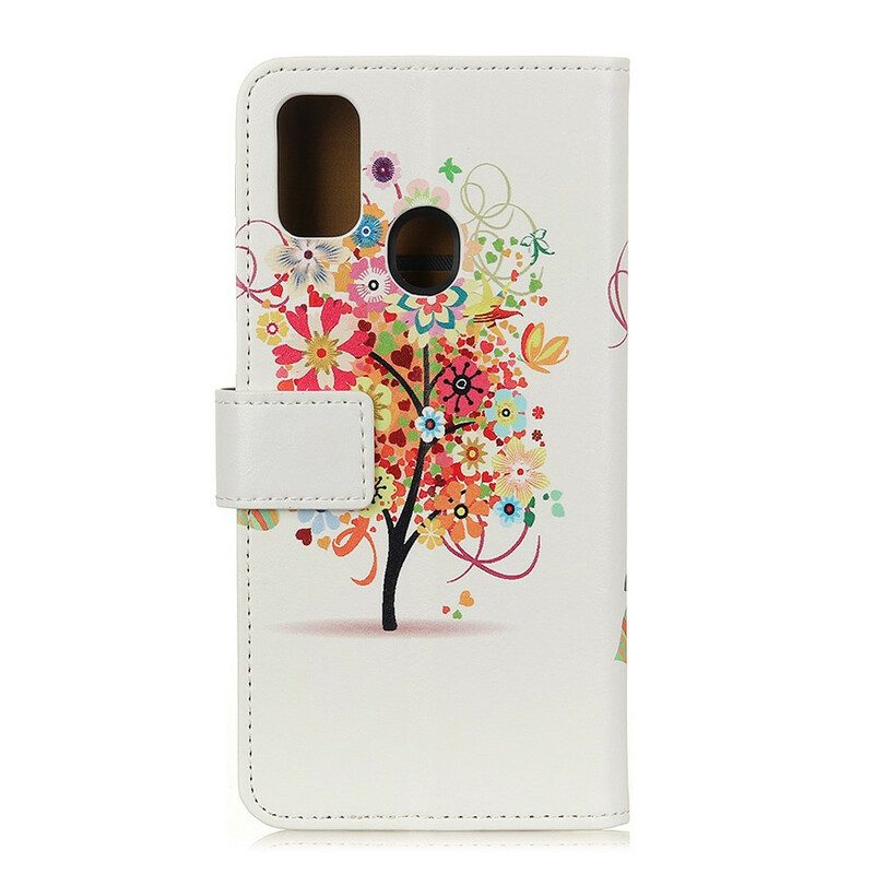 Folio-fodral För Samsung Galaxy A21s Blommande Träd