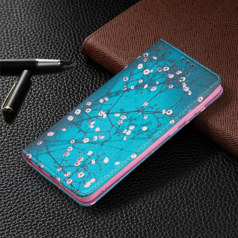 Folio-fodral För Samsung Galaxy A21s Läderfodral Blommande Grenar