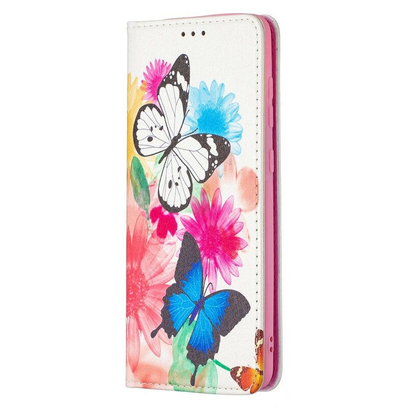 Folio-fodral För Samsung Galaxy A21s Läderfodral Färgglada Fjärilar