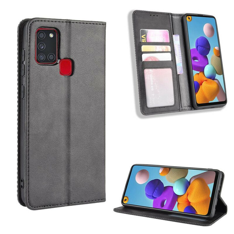 Folio-fodral För Samsung Galaxy A21s Läderfodral Vintage Stiliserad Lädereffekt