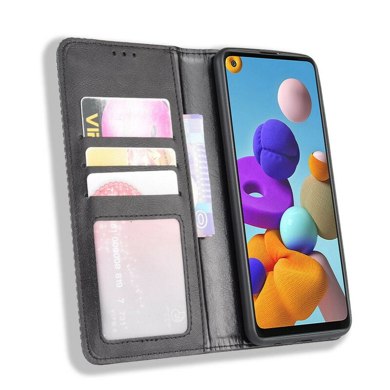 Folio-fodral För Samsung Galaxy A21s Läderfodral Vintage Stiliserad Lädereffekt