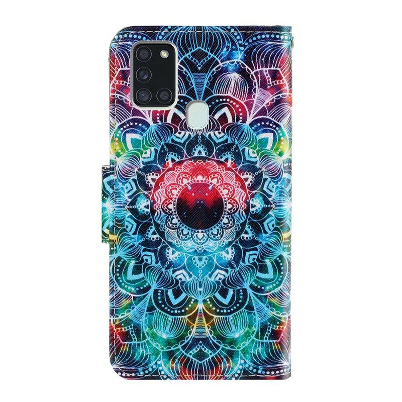 Folio-fodral För Samsung Galaxy A21s Med Kedjar Flashy Strappy Mandala