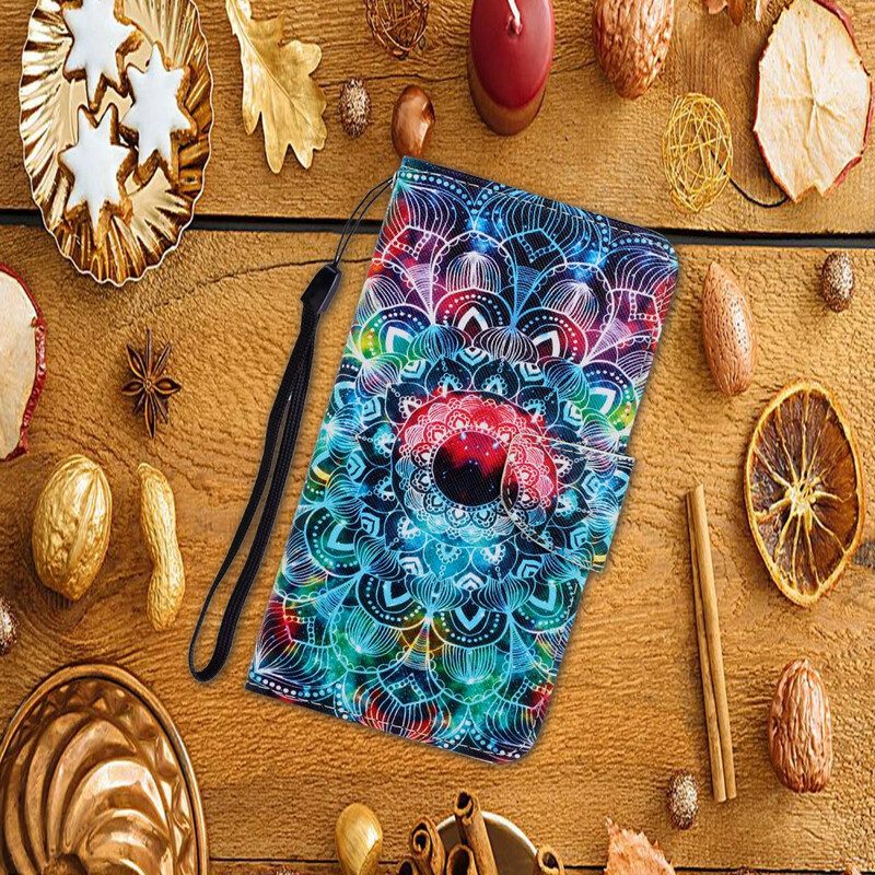 Folio-fodral För Samsung Galaxy A21s Med Kedjar Flashy Strappy Mandala