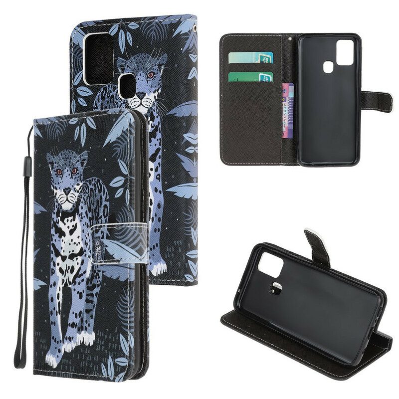 Folio-fodral För Samsung Galaxy A21s Med Kedjar Thong Leopard