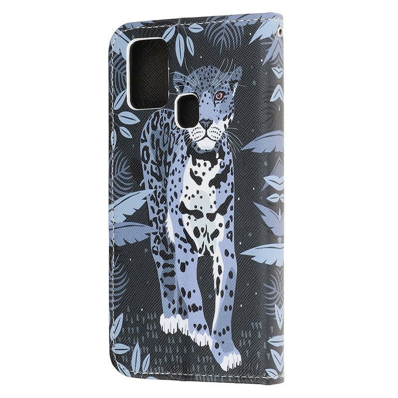 Folio-fodral För Samsung Galaxy A21s Med Kedjar Thong Leopard