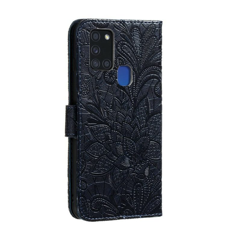 Folio-fodral För Samsung Galaxy A21s Med Kedjar Tribal Strap Blommor