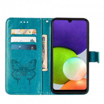 Folio-fodral För Samsung Galaxy A22 4G Fjärilsdesign Med Rem