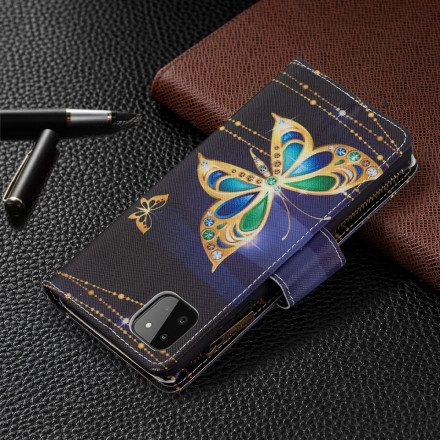 Folio-fodral För Samsung Galaxy A22 5G Konstficka Med Dragkedja För Fjärilar