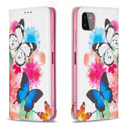 Folio-fodral För Samsung Galaxy A22 5G Läderfodral Färgglada Fjärilar