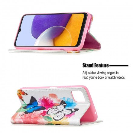 Folio-fodral För Samsung Galaxy A22 5G Läderfodral Färgglada Fjärilar