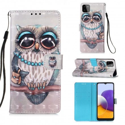 Folio-fodral För Samsung Galaxy A22 5G Med Kedjar Fröken Strappy Owl