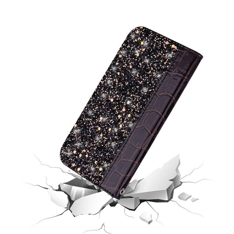Folio-fodral För Samsung Galaxy A30 / A20 Läderfodral Krokodilskinn Och Glittereffekt