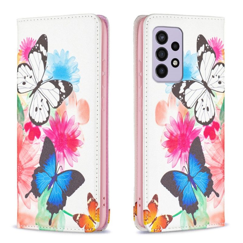 Folio-fodral För Samsung Galaxy A33 5G Läderfodral Färgglada Fjärilar