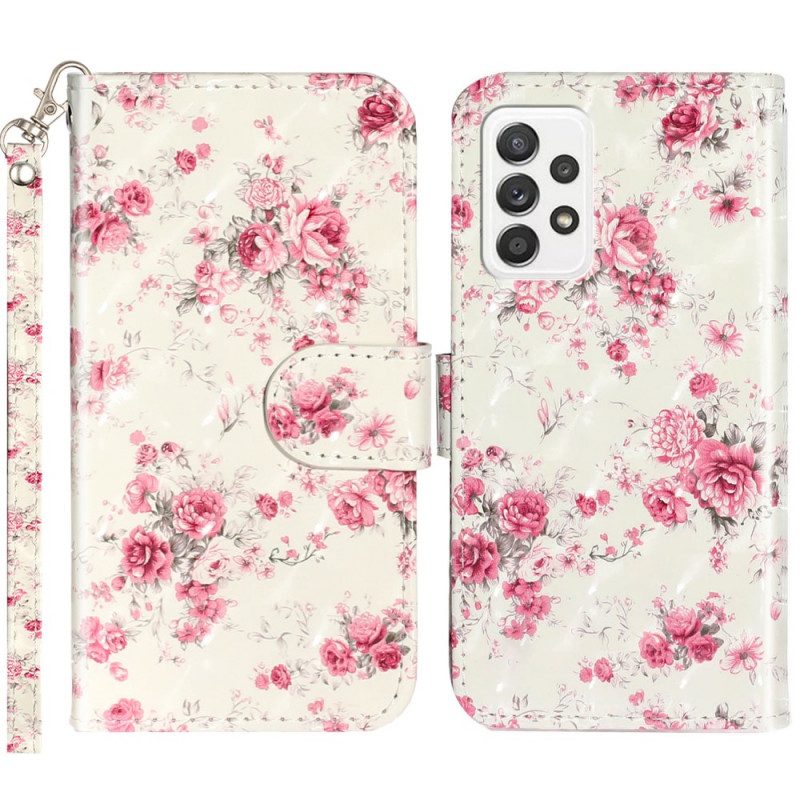 Folio-fodral För Samsung Galaxy A33 5G Med Kedjar Liberty Strap Blommor