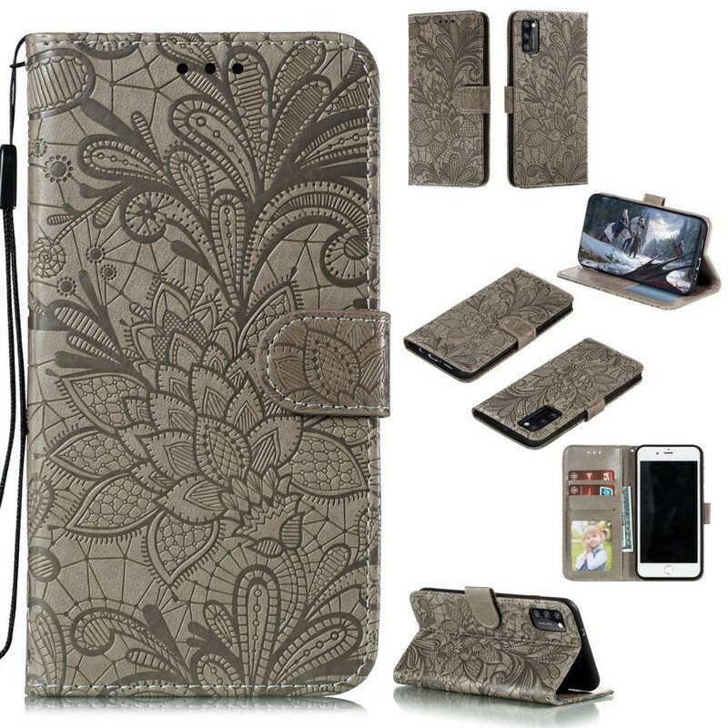 Folio-fodral För Samsung Galaxy A41 Med Kedjar Tribal Strap Blommor