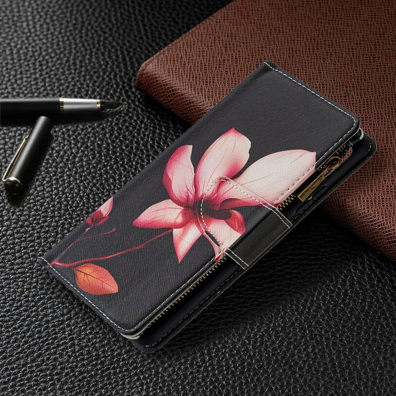 Folio-fodral För Samsung Galaxy A42 5G Ficka Med Dragkedja För Blommor