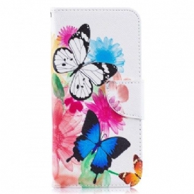 Folio-fodral För Samsung Galaxy A50 Målade Fjärilar Och Blommor