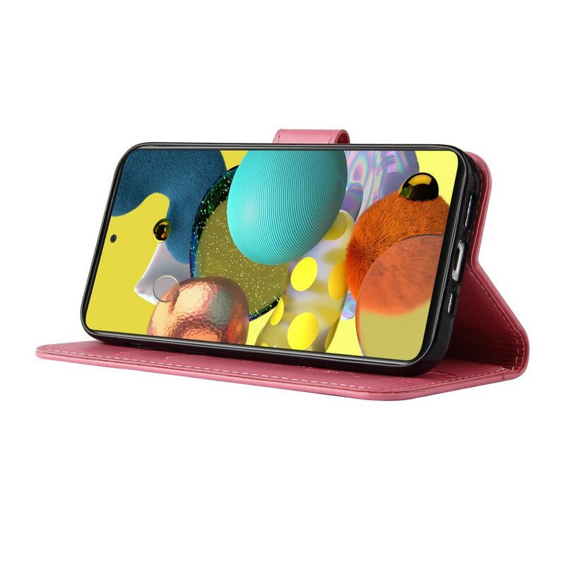 Folio-fodral För Samsung Galaxy A51 5G Med Kedjar Träd Och Katt Med Pärla På Remmen
