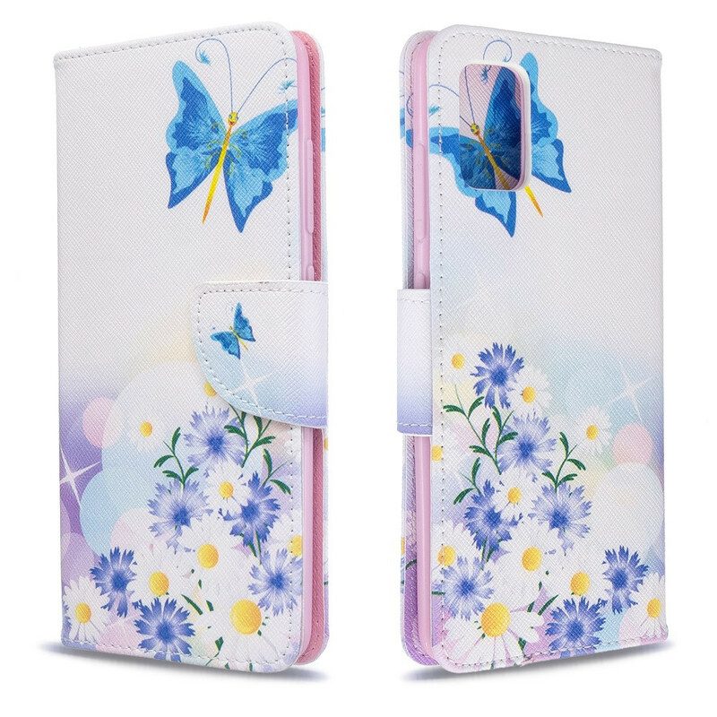 Folio-fodral För Samsung Galaxy A51 Målade Fjärilar Och Blommor