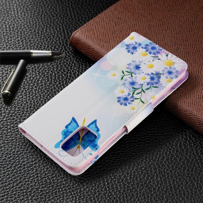 Folio-fodral För Samsung Galaxy A51 Målade Fjärilar Och Blommor