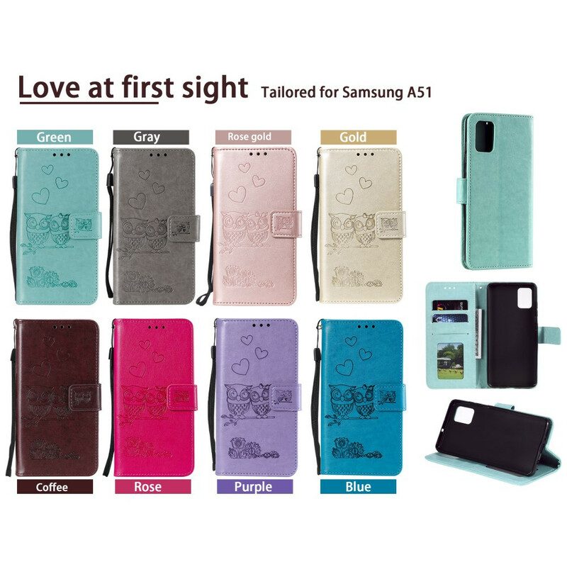 Folio-fodral För Samsung Galaxy A51 Med Kedjar Älska Strappy Owls