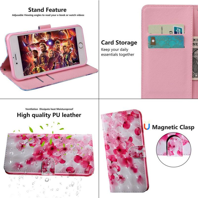 Folio-fodral För Samsung Galaxy A51 Rosa Blommor