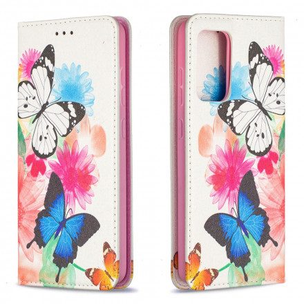 Folio-fodral För Samsung Galaxy A52 4G / A52 5G / A52s 5G Läderfodral Färgglada Fjärilar