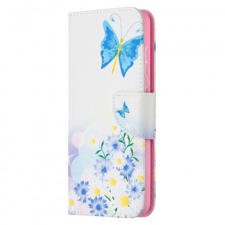 Folio-fodral För Samsung Galaxy A52 4G / A52 5G / A52s 5G Målade Fjärilar Och Blommor