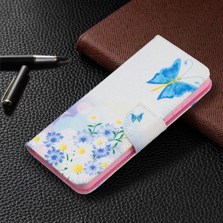 Folio-fodral För Samsung Galaxy A52 4G / A52 5G / A52s 5G Målade Fjärilar Och Blommor