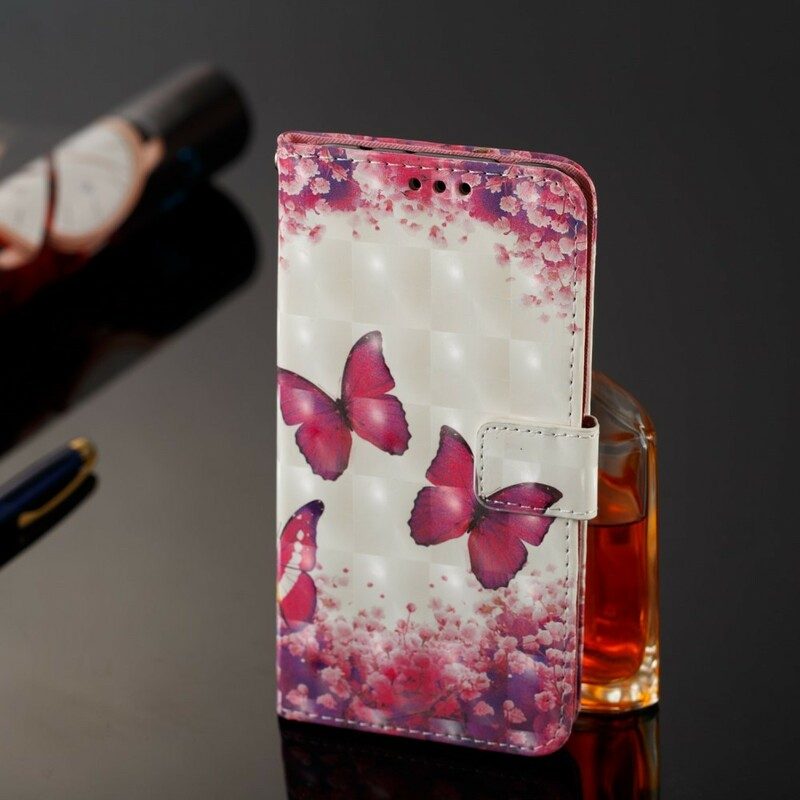 Folio-fodral För Samsung Galaxy A6 3d Röda Fjärilar
