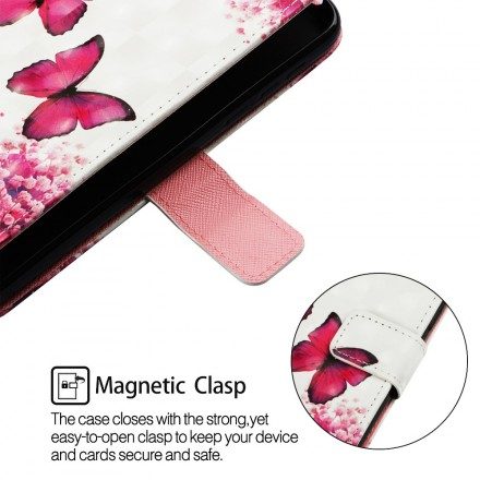 Folio-fodral För Samsung Galaxy A70 Röda Fjärilar