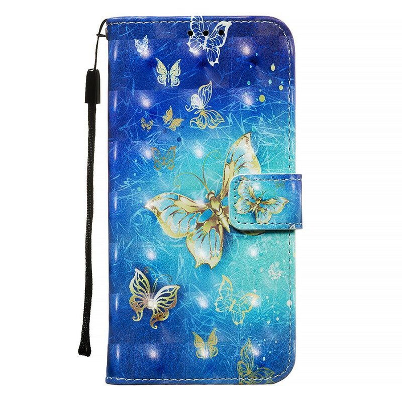 Folio-fodral För Samsung Galaxy A71 Golden Butterflies Lanyard