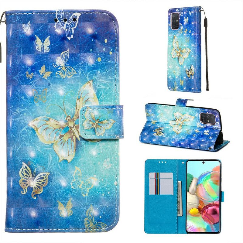 Folio-fodral För Samsung Galaxy A71 Golden Butterflies Lanyard