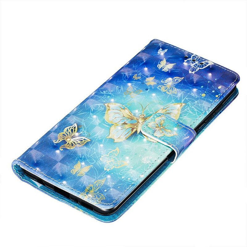 Folio-fodral För Samsung Galaxy A71 Golden Butterflies Lanyard