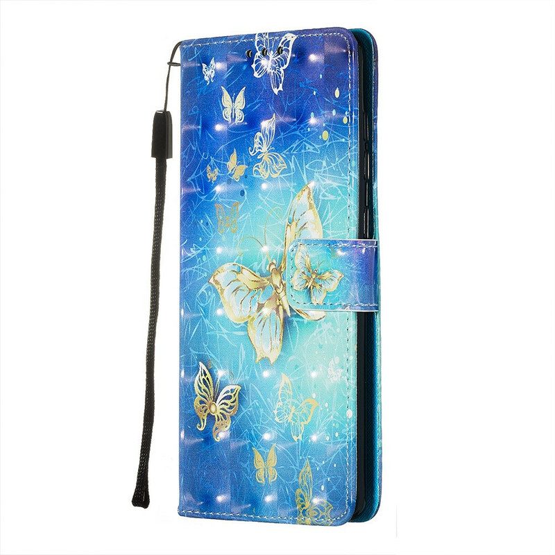 Folio-fodral För Samsung Galaxy A71 Golden Butterflies Lanyard