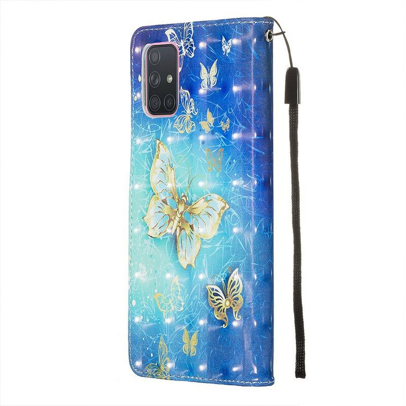 Folio-fodral För Samsung Galaxy A71 Golden Butterflies Lanyard