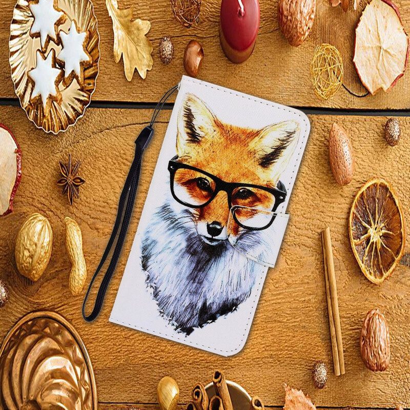 Folio-fodral För Samsung Galaxy A71 Med Kedjar Smart Fox Med Rem