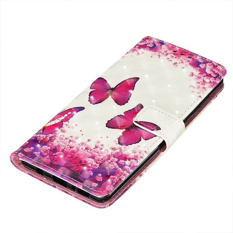Folio-fodral För Samsung Galaxy A71 Röda Fjärilar
