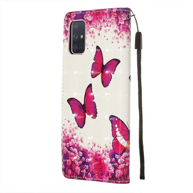 Folio-fodral För Samsung Galaxy A71 Röda Fjärilar