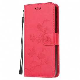 Folio-fodral För Samsung Galaxy A72 4G / 5G Med Kedjar Thongfjärilar Och Blommor
