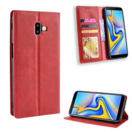 Folio-fodral För Samsung Galaxy J6 Plus Läderfodral Vintage Stiliserad Lädereffekt