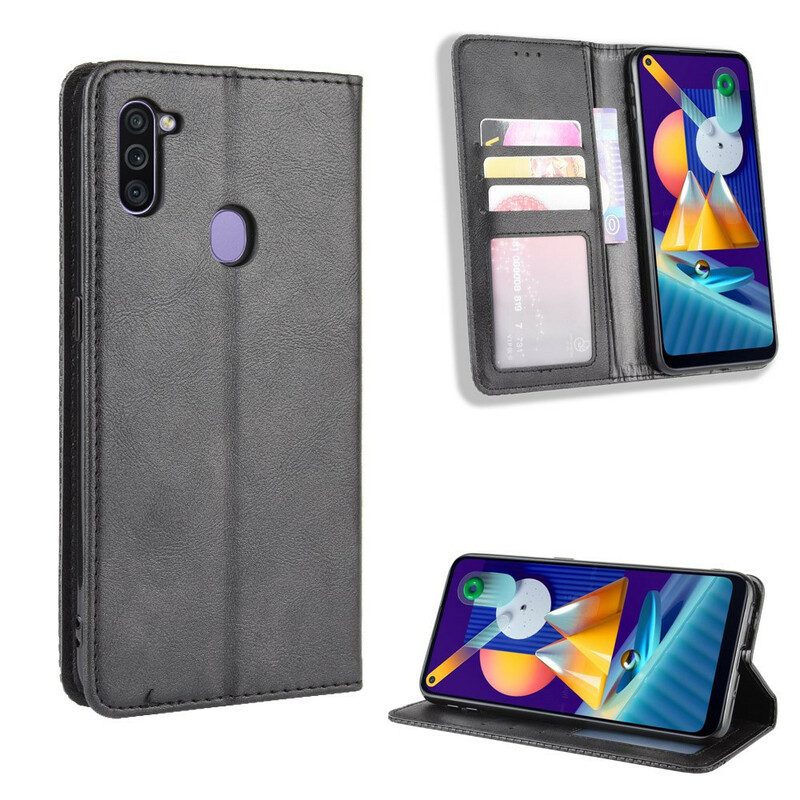 Folio-fodral För Samsung Galaxy M11 Läderfodral Styliserad Vintage Lädereffekt